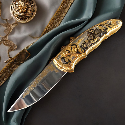 Нож складной "Тигр лежит". Златоуст купить с доставкой Нож складной "Тигр лежит". Златоуст
